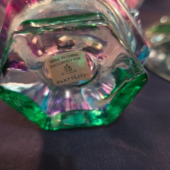 Partylite Mardi Gras Iridescent Tapers and Votive candle holders - Picture 3 of 8